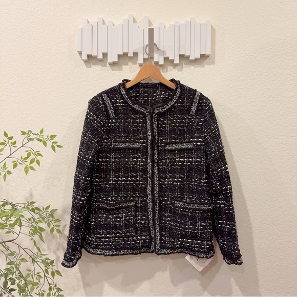 J.ING Black Tweed Round Neck Jacket Outwear Size XXL NWT - Picture 7 of 10